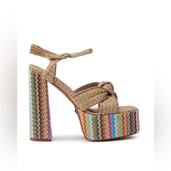 New Azalea Wang Flavia Multi Raffia Platform Sandal Heels size 8.5 - Picture 3 of 15